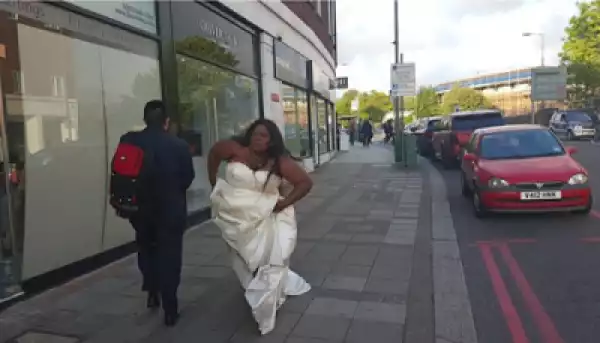 Husband Missing? See Eniola Badmus Running Round The Street Of London With Her Wedding Gown [See Photo]